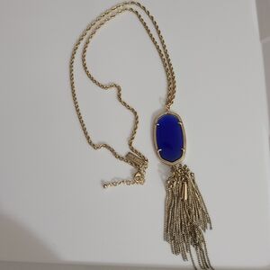 Kendra Scott Rayne Cobalt Blue Long Necklace Tassel Cats Eye Gold Vintage